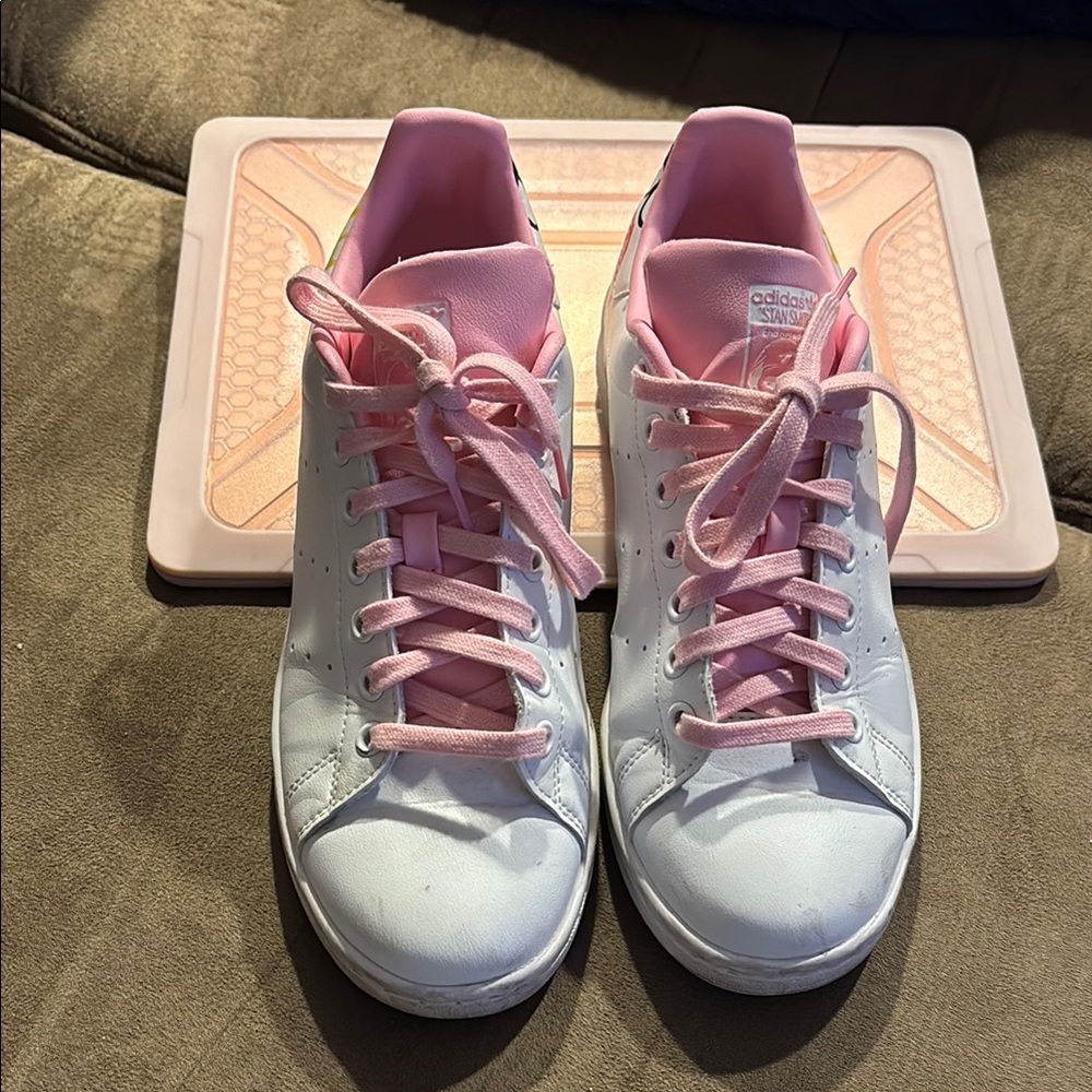 Adidas White and Pink Sneakers Multi Printed Sz 8